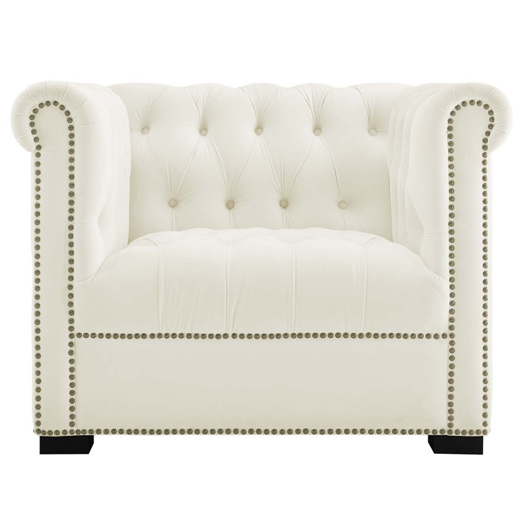 Elegant Black Velvet Chesterfield Armchair with Nailhead Trim