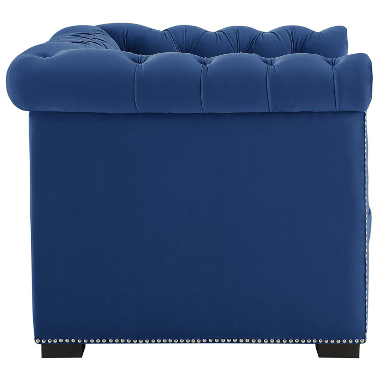 Elegant Midnight Black Velvet Chesterfield Armchair with Nailhead Trim