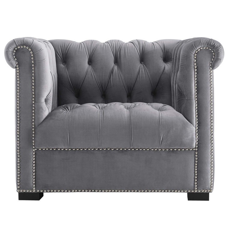 Heritage Gray Velvet Accent Chair with Manufactured Wood Frame