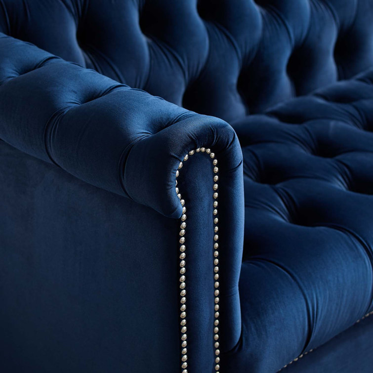 Elegant Midnight Black Velvet Chesterfield Armchair with Nailhead Trim