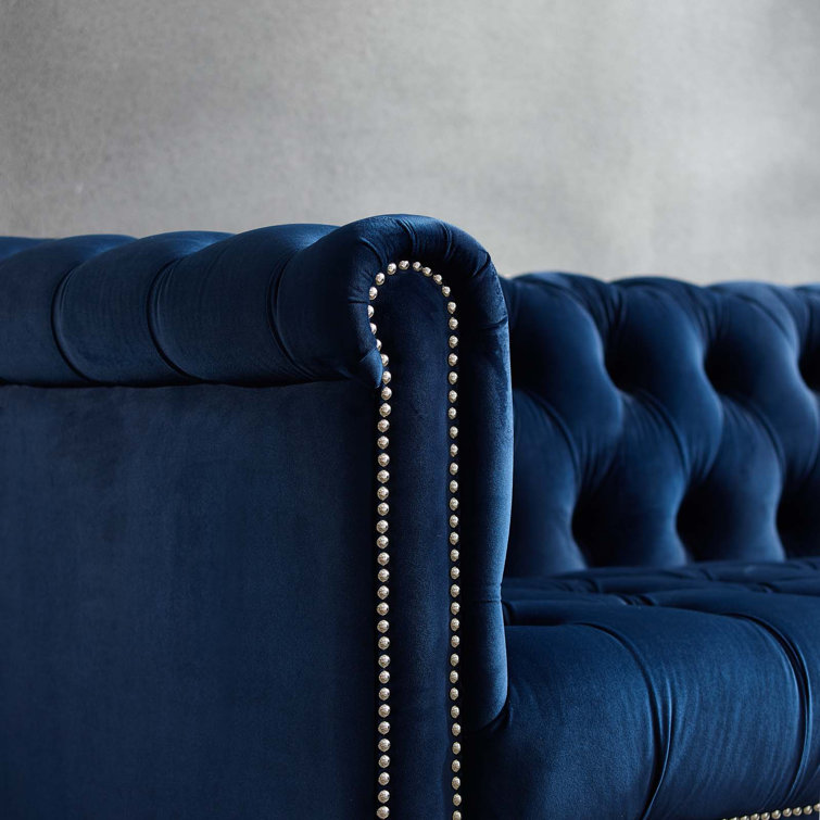 Elegant Midnight Black Velvet Chesterfield Armchair with Nailhead Trim