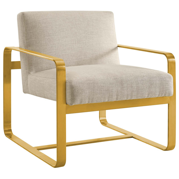 Beige Velvet and Gold Metal Accent Chair