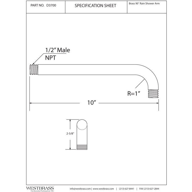 Polished Chrome 10" Wall Mounted Shower Arm with Flange