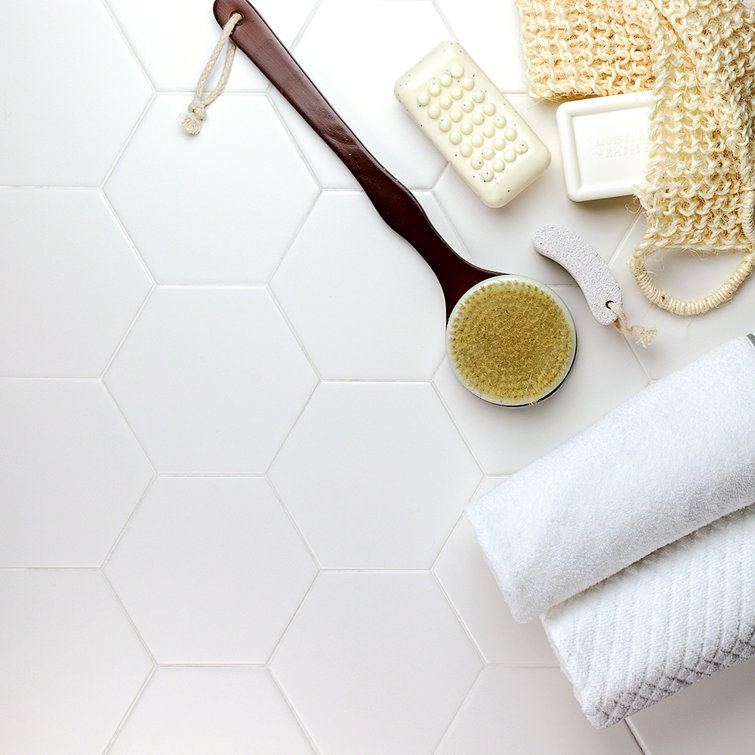 David Matte White Hexagonal Ceramic Wall Tile