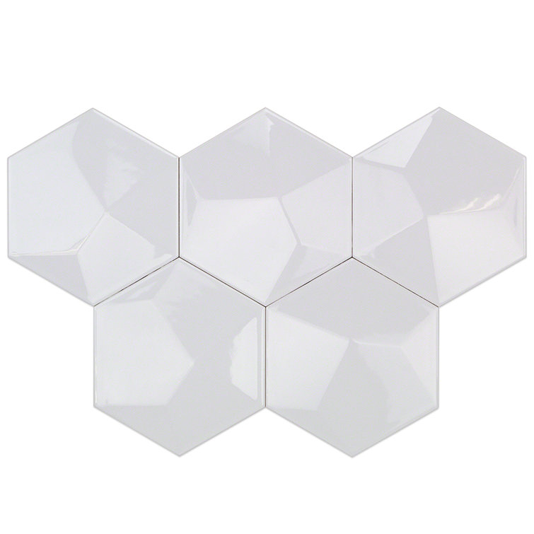 David Collection Polished White Ceramic Hexagon Wall Tile