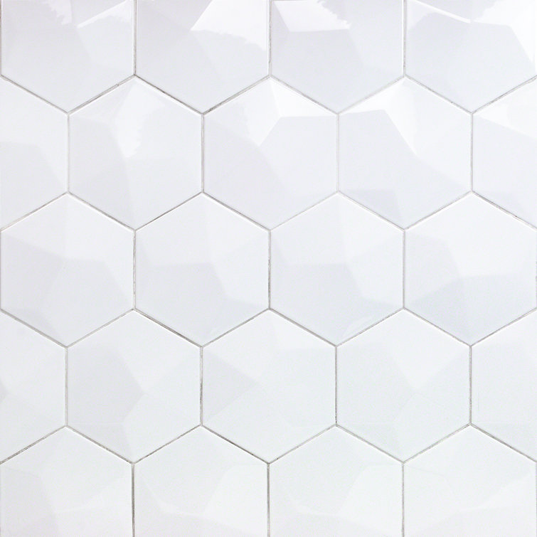 David Collection Polished White Ceramic Hexagon Wall Tile
