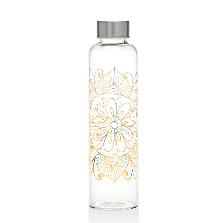 Indian Design Clear Glass Water Bottle with Silver Lid