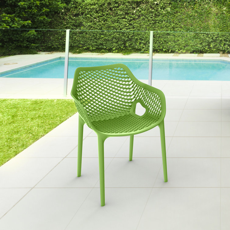 Tropical Green Plastic Stackable Outdoor Dining Chairs, Set of 2