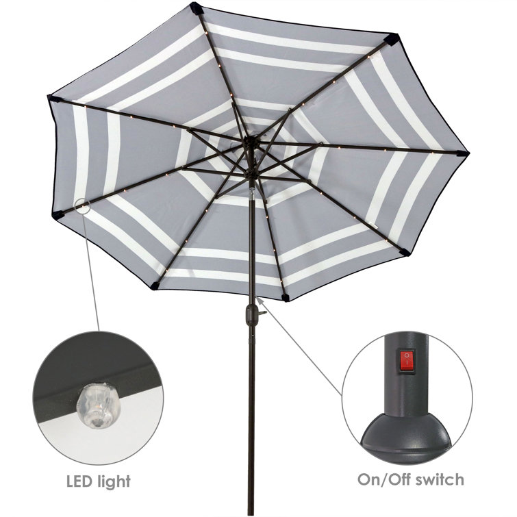 Navy Blue Striped Aluminum Market Umbrella with Solar LED Lights