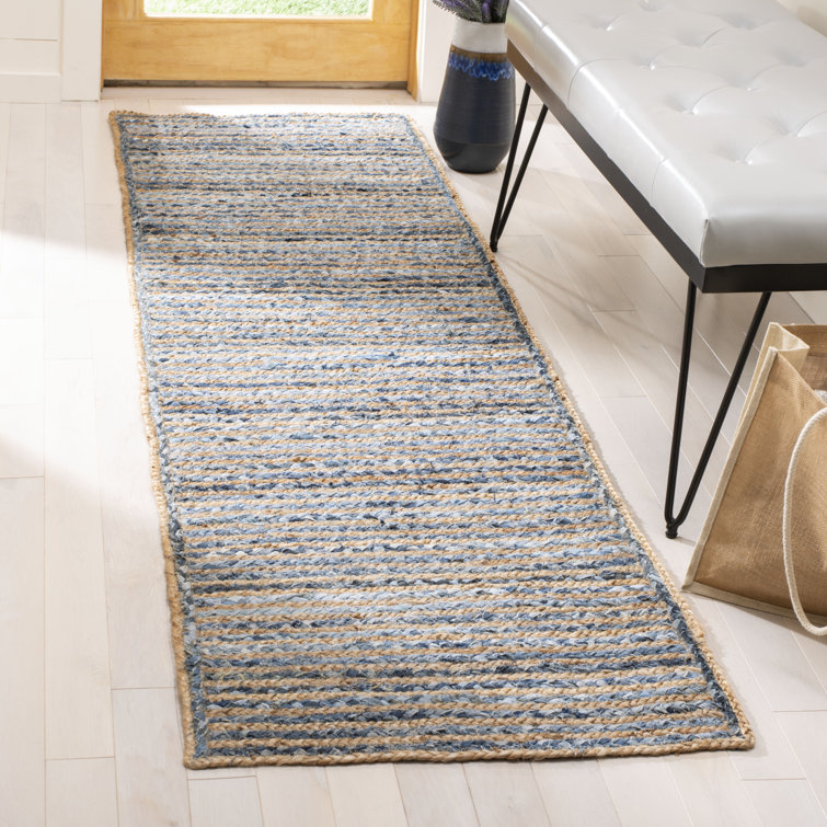 Coastal Breeze Blue Handwoven Jute Runner Rug - 27" x 8"