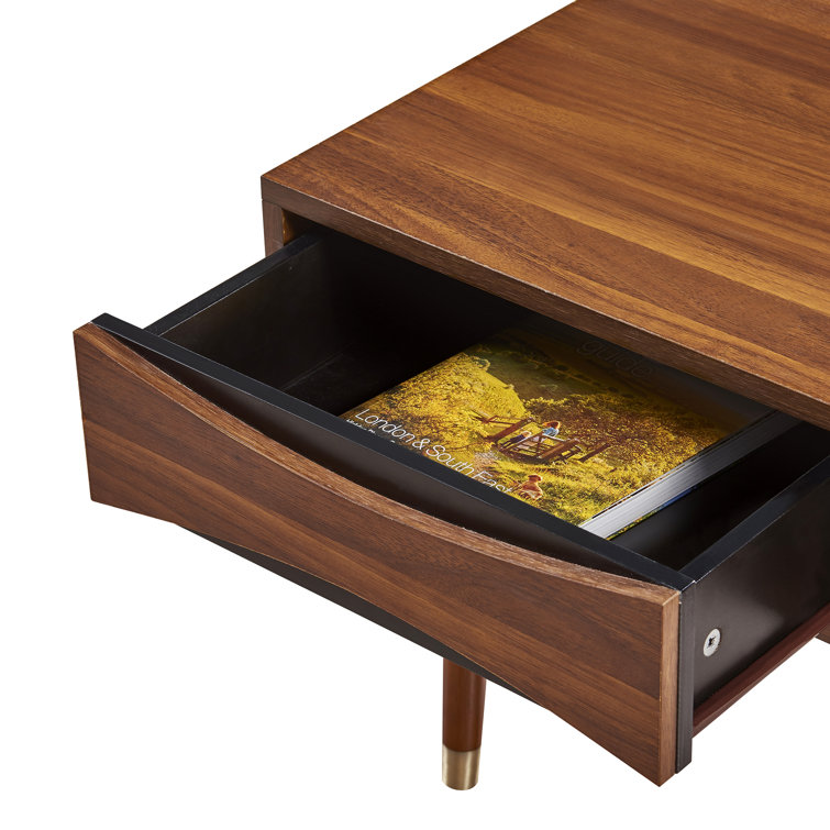 Dawson 40" Walnut Mid-Century Modern Coffee Table with Brass Accents