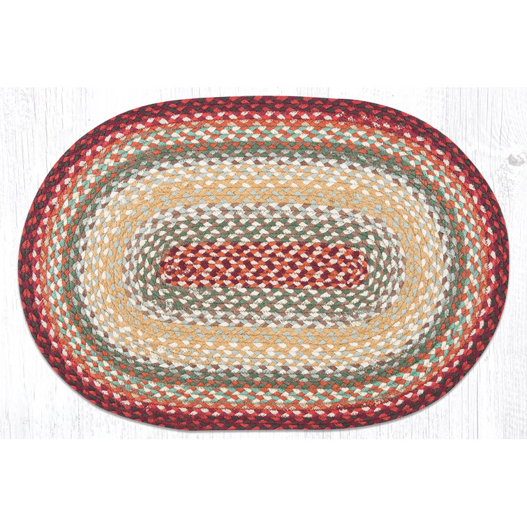 Handmade Red and Green Oval Braided Jute Rug