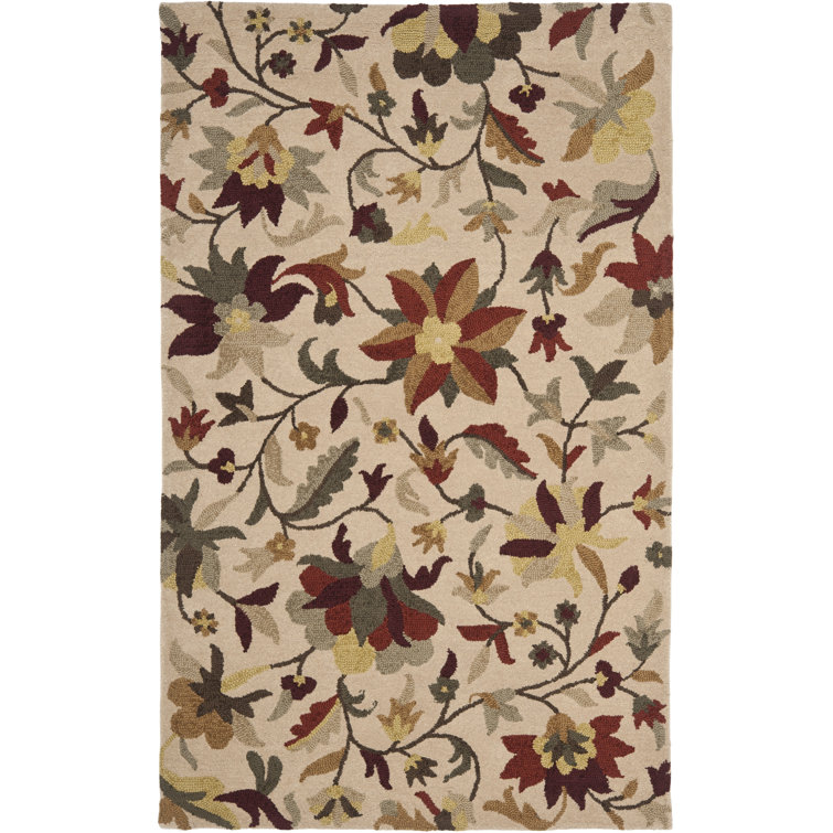 Beige and Multi Floral Handmade Tufted Wool Area Rug 4' x 6'