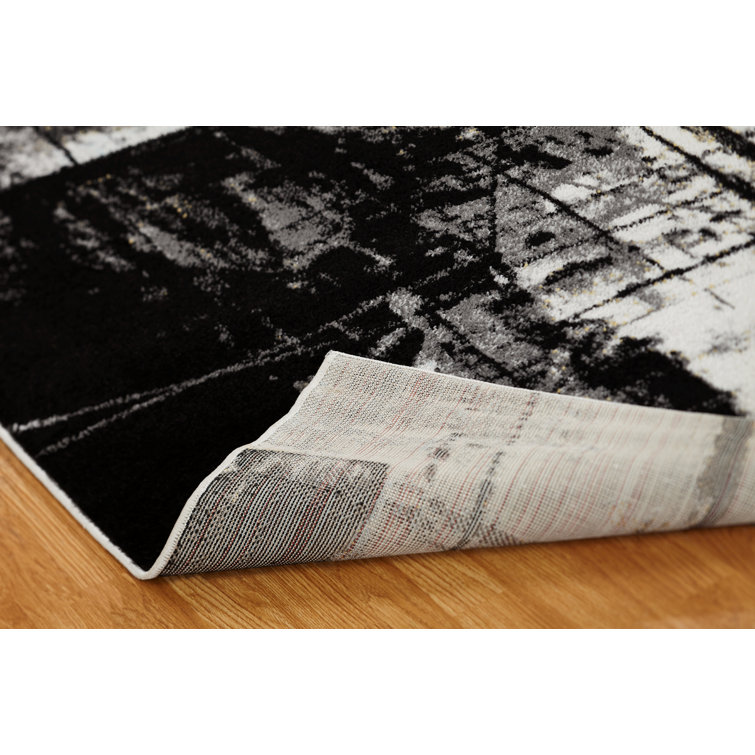 Black and Gray Abstract High Pile Area Rug