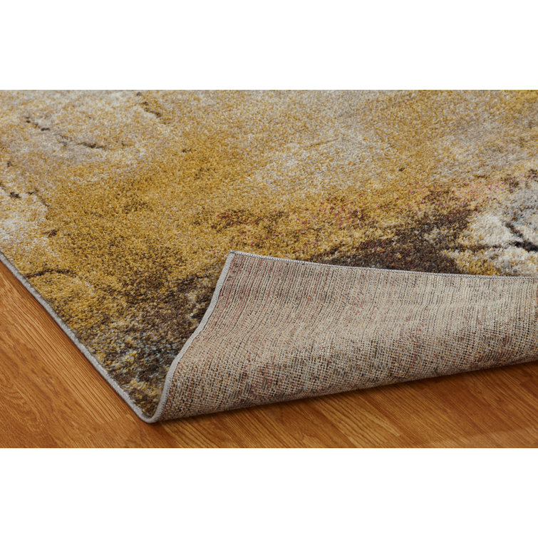 Ivory and Red Abstract Synthetic Rectangular Area Rug