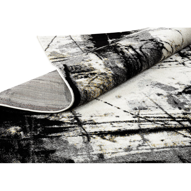 Black and Gray Abstract High Pile Area Rug