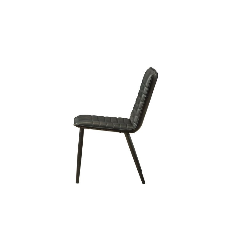 Black Faux Leather Upholstered Side Chair Set with Metal Legs