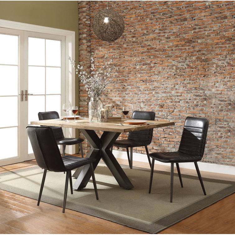 Black Faux Leather Upholstered Side Chair Set with Metal Legs