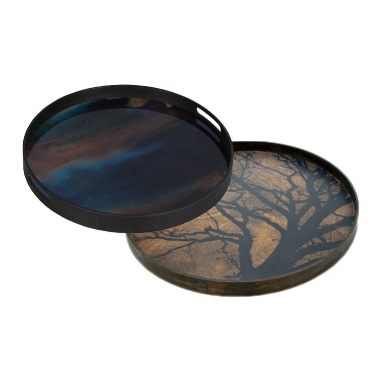 19-Inch Indigo Mirror Glass Decorative Tray