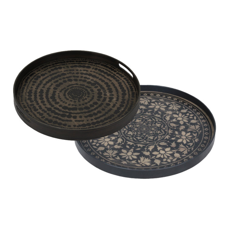 Tribal Quest 19-Inch Black and Brown Wooden Tray