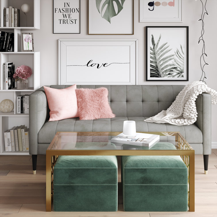 Juliette Brass-Finished Metal & Tempered Glass Rectangular Coffee Table