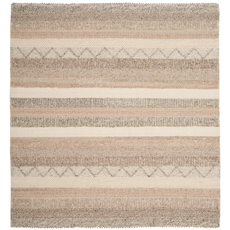 Handmade Beige Wool and Cotton Braided Square Rug