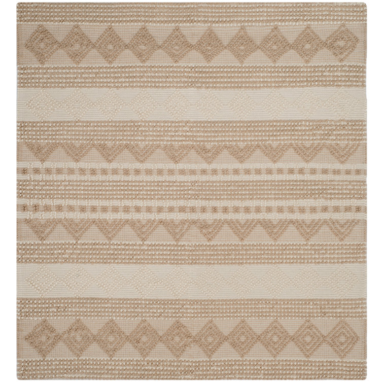 Hand-Tufted Ivory Wool Square Rug with Artisan Textures