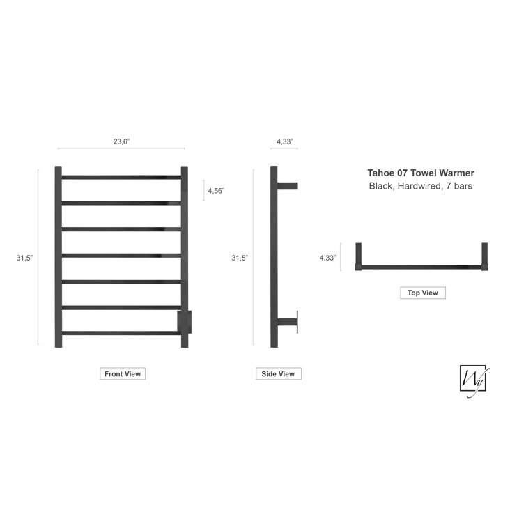 Black 7-Bar Wall Mounted Stainless Steel Towel Warmer