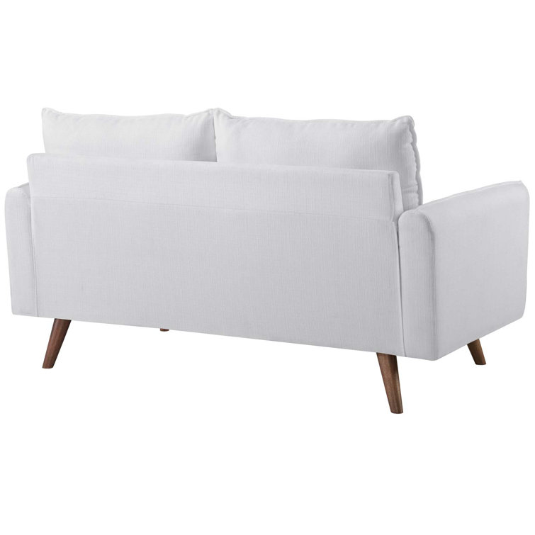Revive White Tufted Fabric Loveseat with Wood Legs