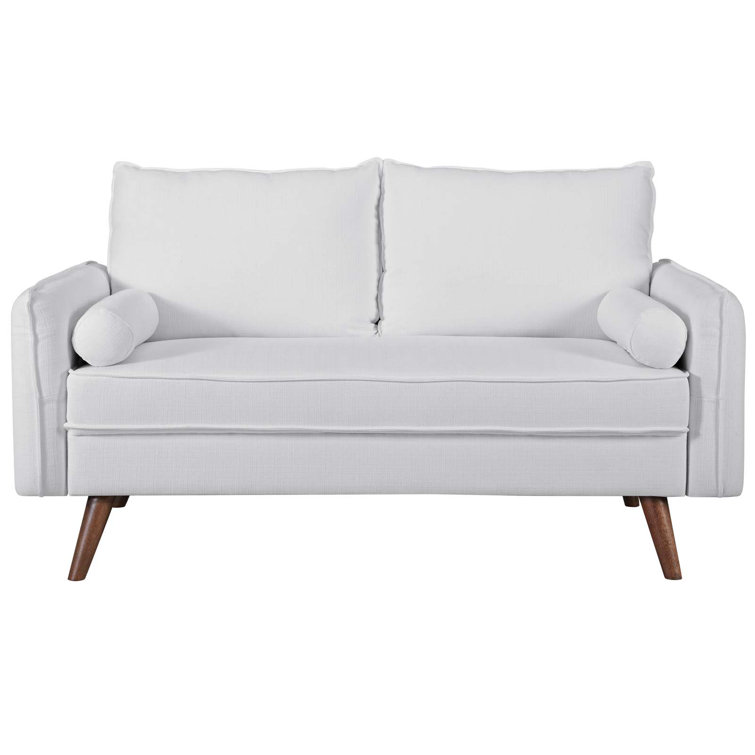 Revive White Tufted Fabric Loveseat with Wood Legs