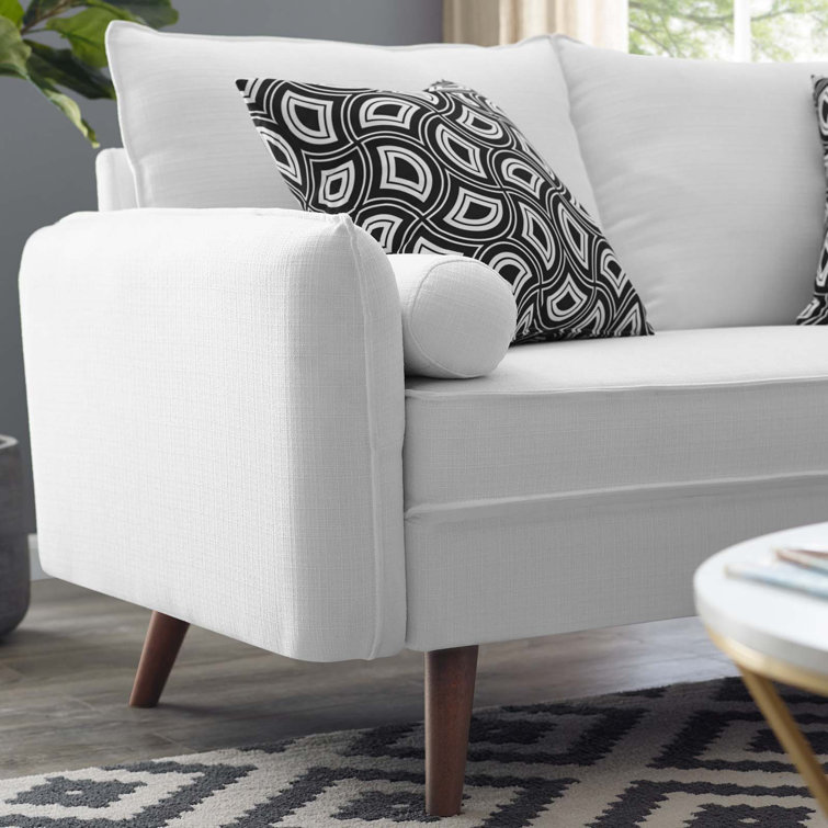 Revive White Tufted Fabric Loveseat with Wood Legs