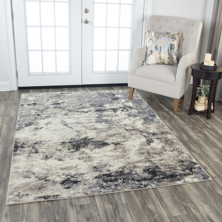 Gray Abstract Washable Synthetic Rectangular Rug