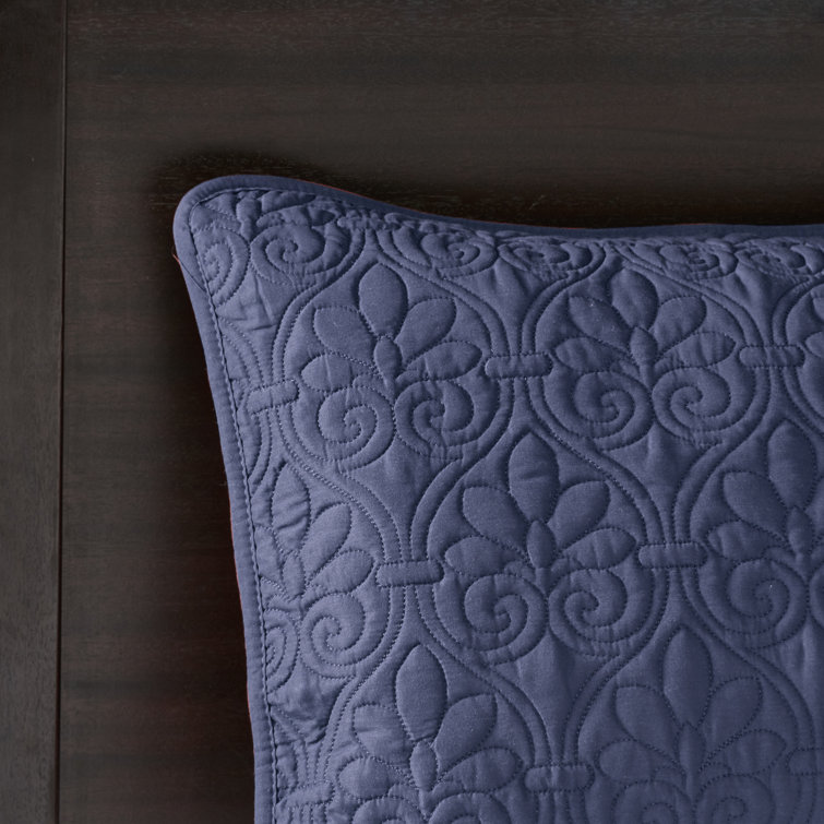 Navy King-Size Reversible Microfiber Bedspread Set with Classic Stitch