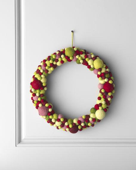 Handmade Multicolor Felt Ball 14" Wool Wreath