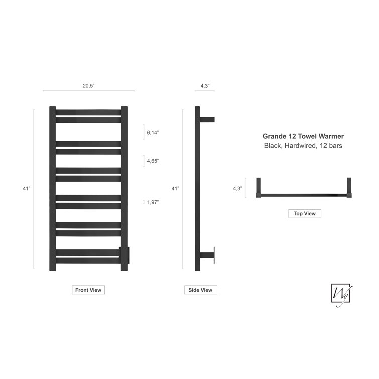 Grande 12-Bar Black Stainless Steel Wall-Mounted Towel Warmer