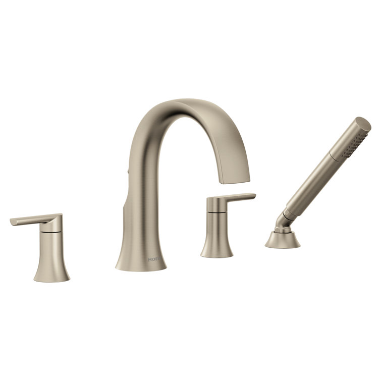 Elegant Black and Nickel Widespread Deck Mounted Roman Tub Faucet with Handshower