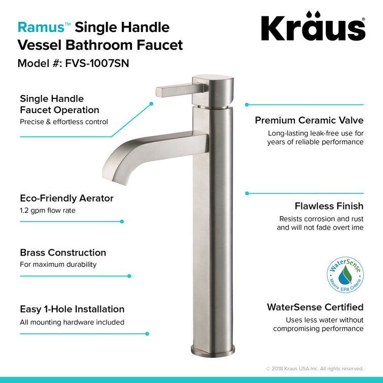 Satin Nickel Tall Vessel Single Hole Bathroom Faucet