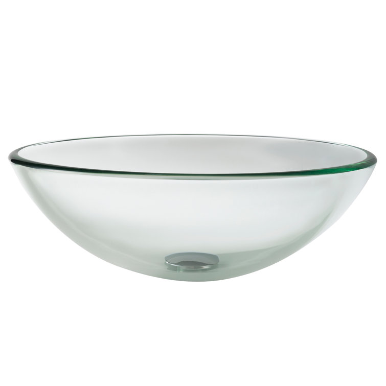 Clear Round Glass Vessel Bathroom Sink, 17-inch