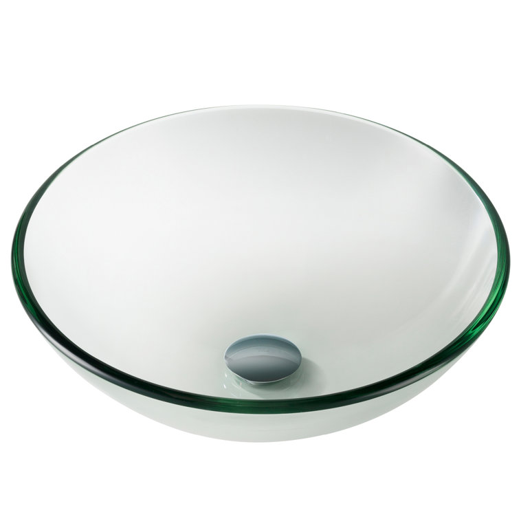 Clear Round Glass Vessel Bathroom Sink, 17-inch