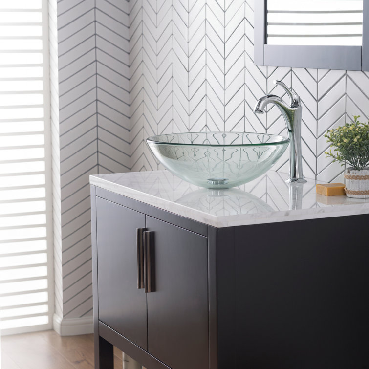 Clear Round Glass Vessel Bathroom Sink, 17-inch