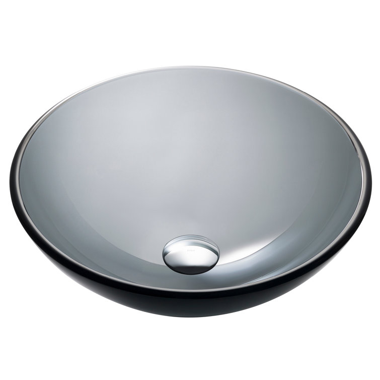 Clear Black Tempered Glass Circular Vessel Bathroom Sink