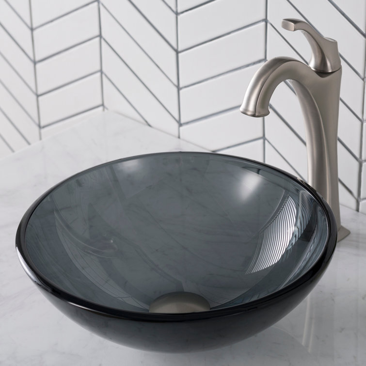 Clear Black Tempered Glass Circular Vessel Bathroom Sink