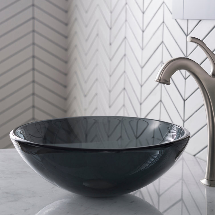 Clear Black Tempered Glass Circular Vessel Bathroom Sink