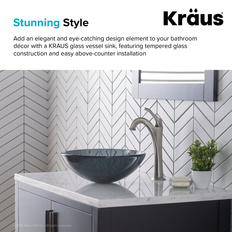 Clear Black Tempered Glass Circular Vessel Bathroom Sink