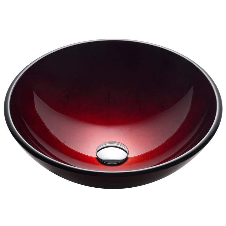 Red Tempered Glass Circular Vessel Bathroom Sink
