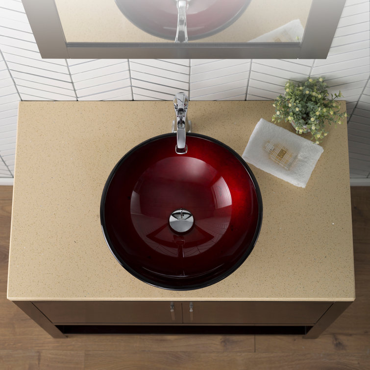 Red Tempered Glass Circular Vessel Bathroom Sink