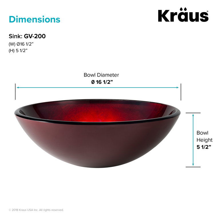 Red Tempered Glass Circular Vessel Bathroom Sink