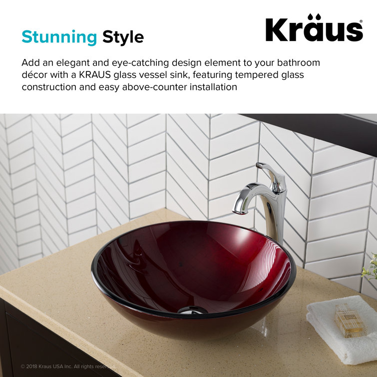 Red Tempered Glass Circular Vessel Bathroom Sink
