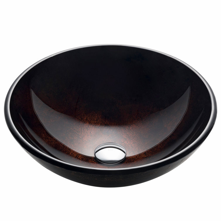 Copper Glass Round Vessel Bathroom Sink, 17 inch