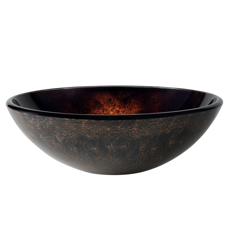 Copper Glass Round Vessel Bathroom Sink, 17 inch